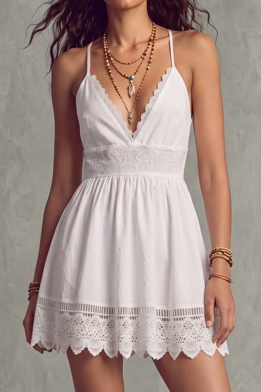 Plunge Neck Spaghetti Strap Lace Mini Dress