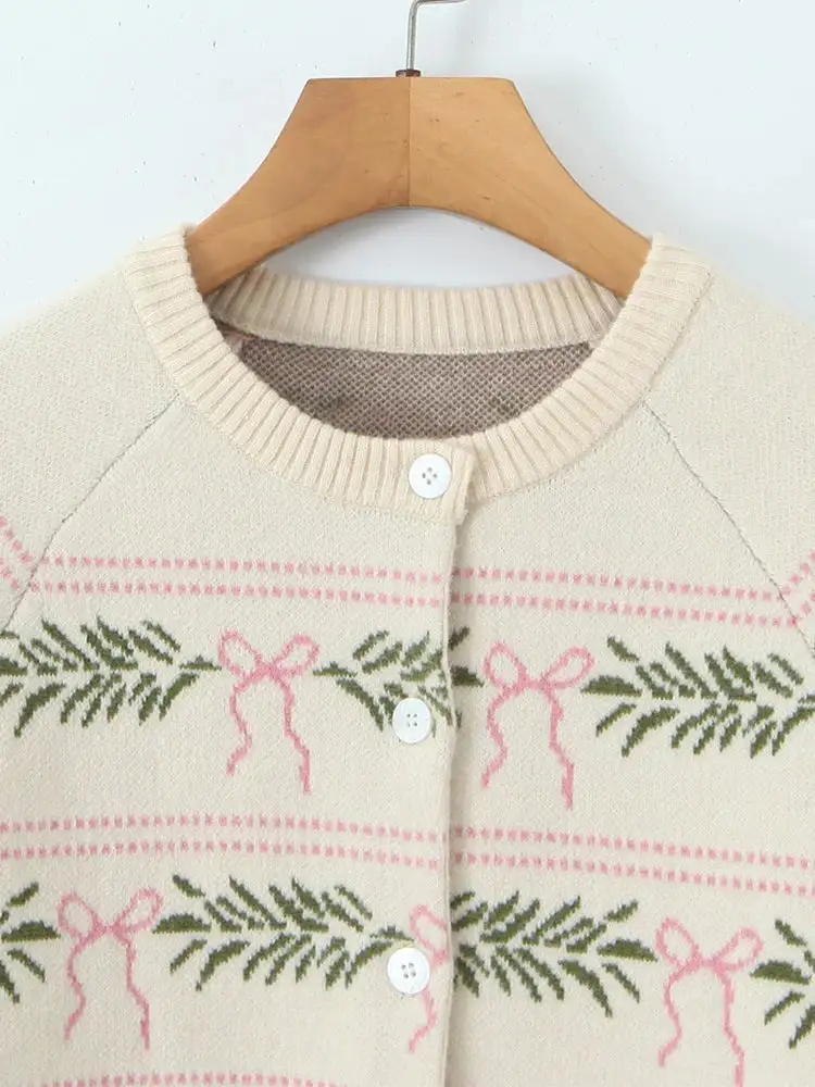 Bow Printed Button Up Cardigan