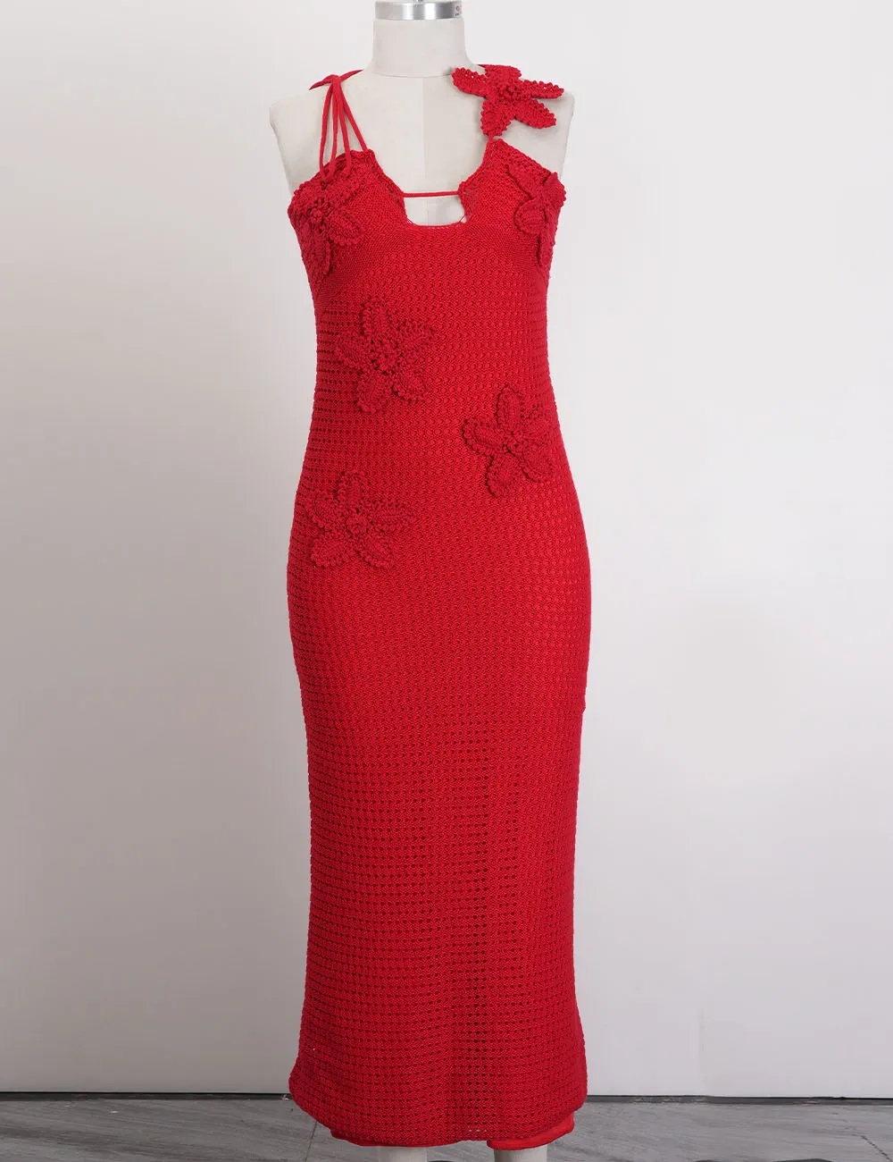 Crochet Applique Halter Bodycon Midi Dress