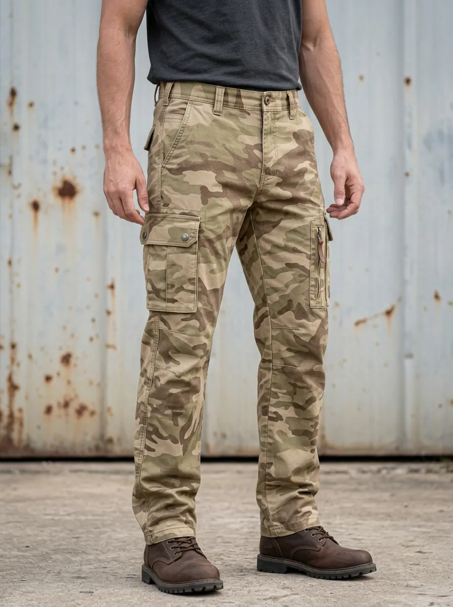 Men's Trail Desert Camo Snap-Flap Pocket Straight Leg Cargo Pants