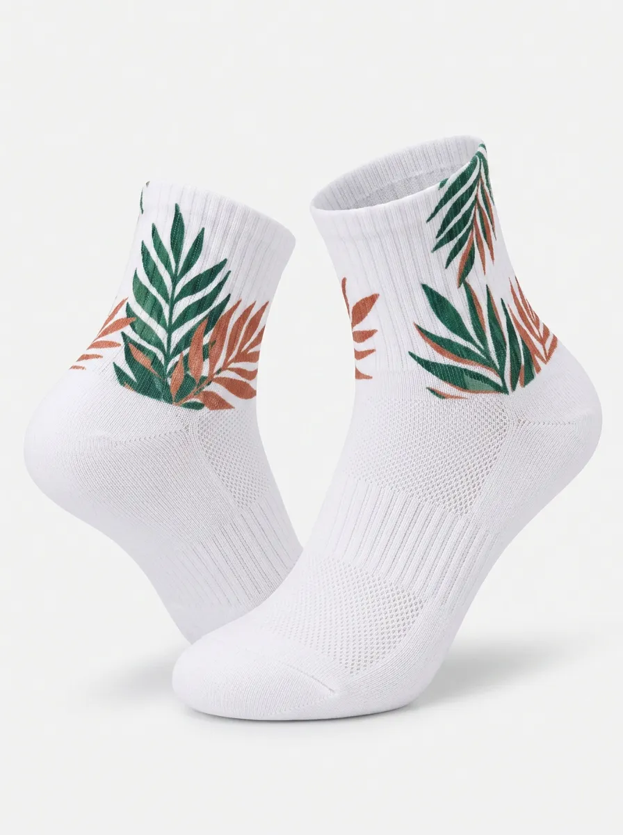 White Terrain Botanical Leaf Graphic Training Low-Cut Socks