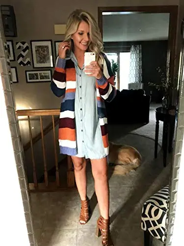 Womens Cardigan Color Block Striped Draped Kimono Cardigans Long Sleeve Open Front Casual Knit Sweaters Coat Outwear