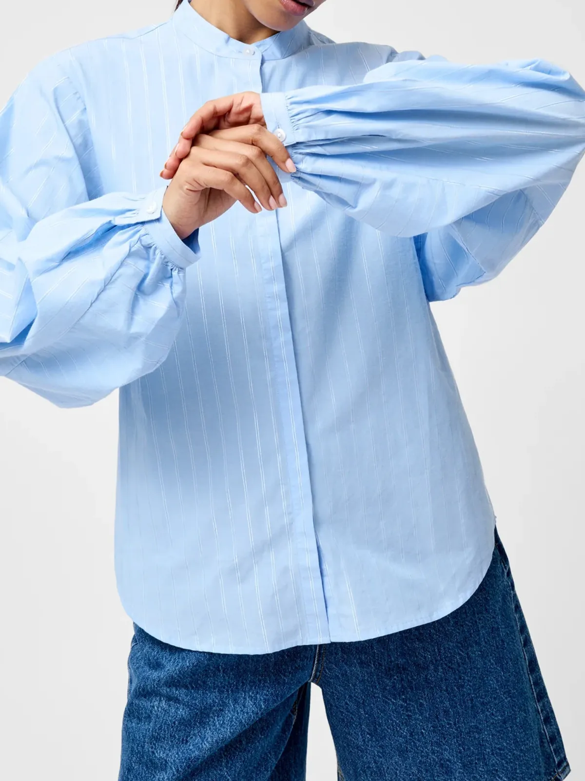 Classic Modern Striped Stand Collar Shirt