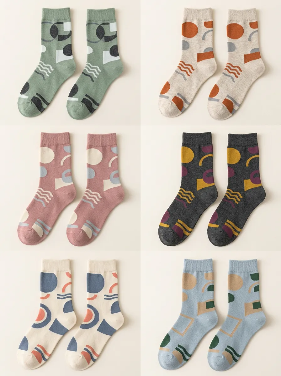 Women's Geometric Wave Ribbed Crew Socks Six Pair Set