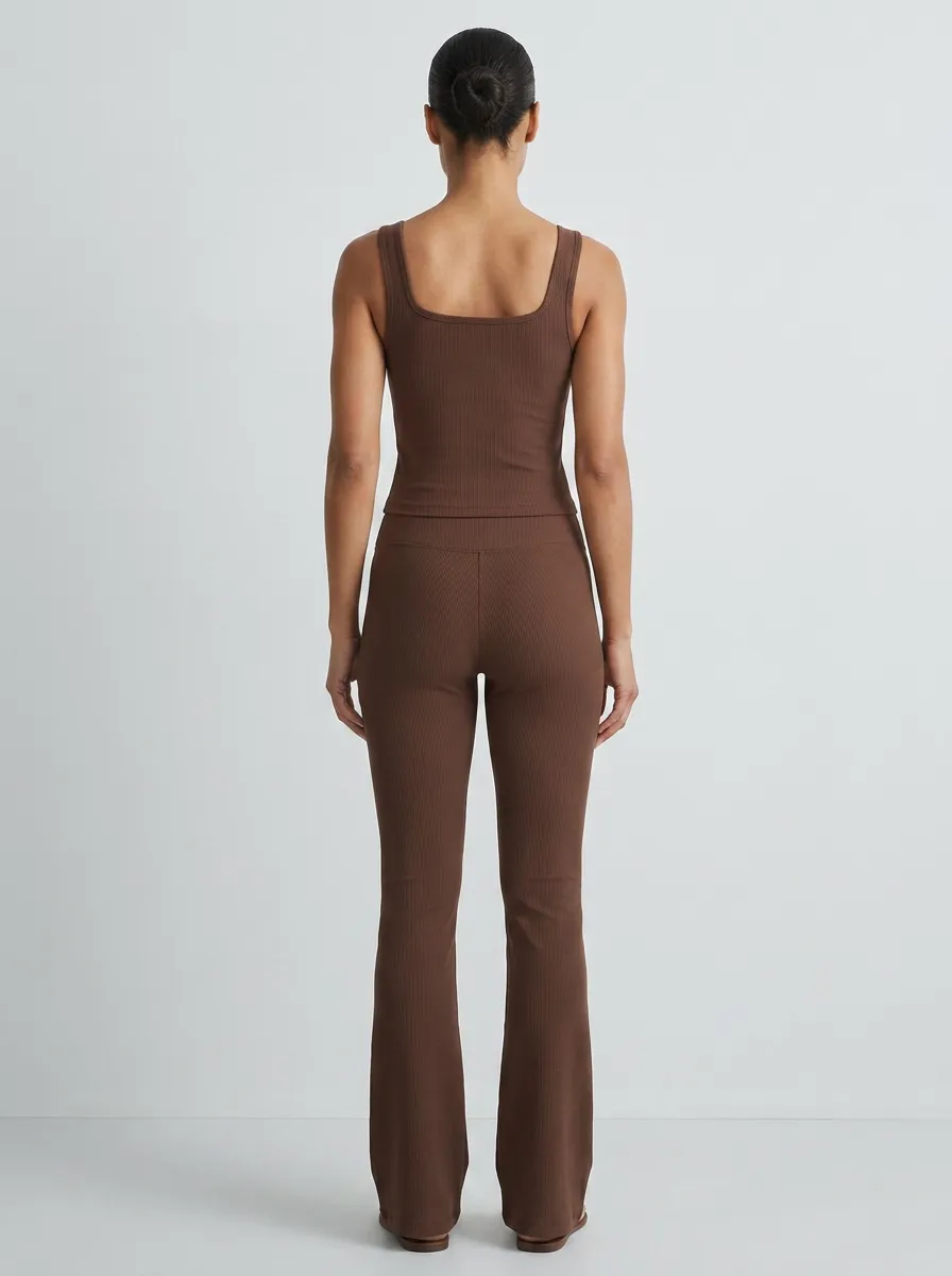 Studio Ribbed Flared-Leg Women's Tank Top Flare Pants Active Set