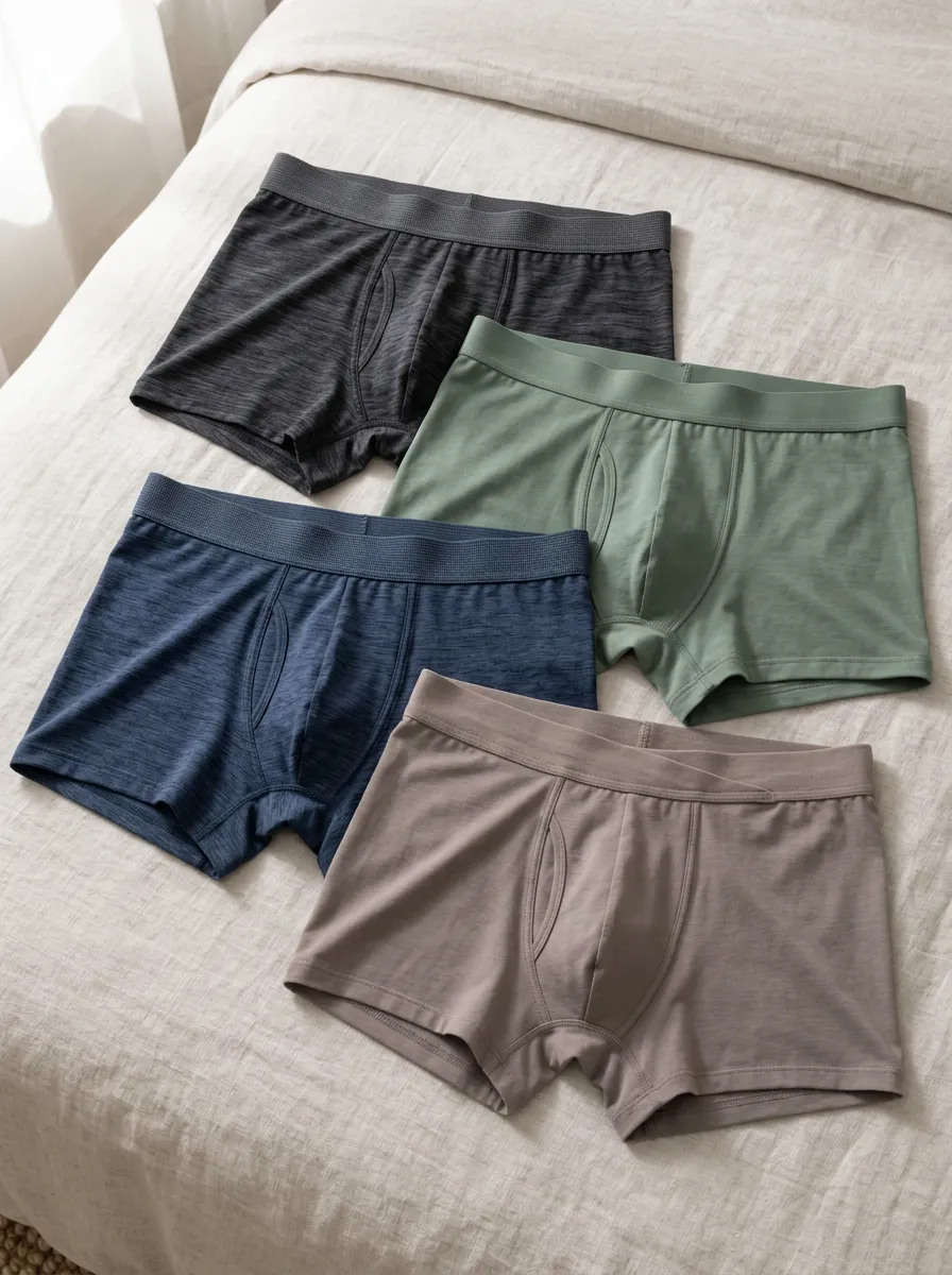 Men's Multi-Color Solid Heathered Cotton Boxer Briefs Set