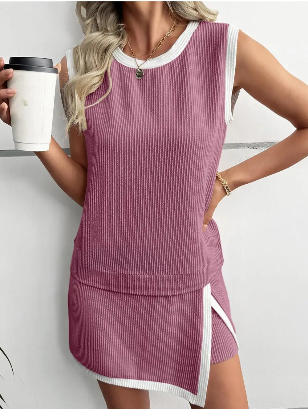 Block Slit Sport Tank Top Set