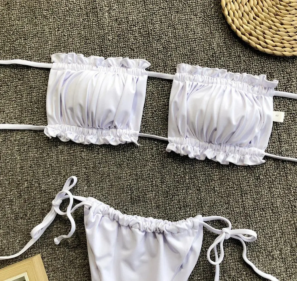 Frill Trim Ruched Bikini Swim Set