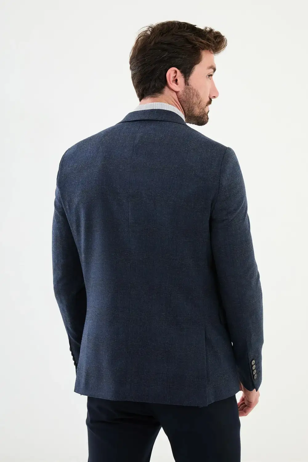 Plaid Slim Fit Mono Collar Classic Wool Blazer