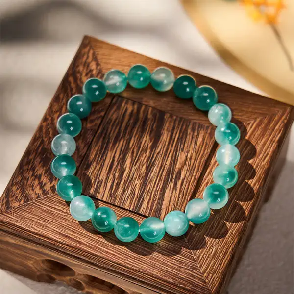 Chalcedony Emotional Floral Round Bead Bracelet