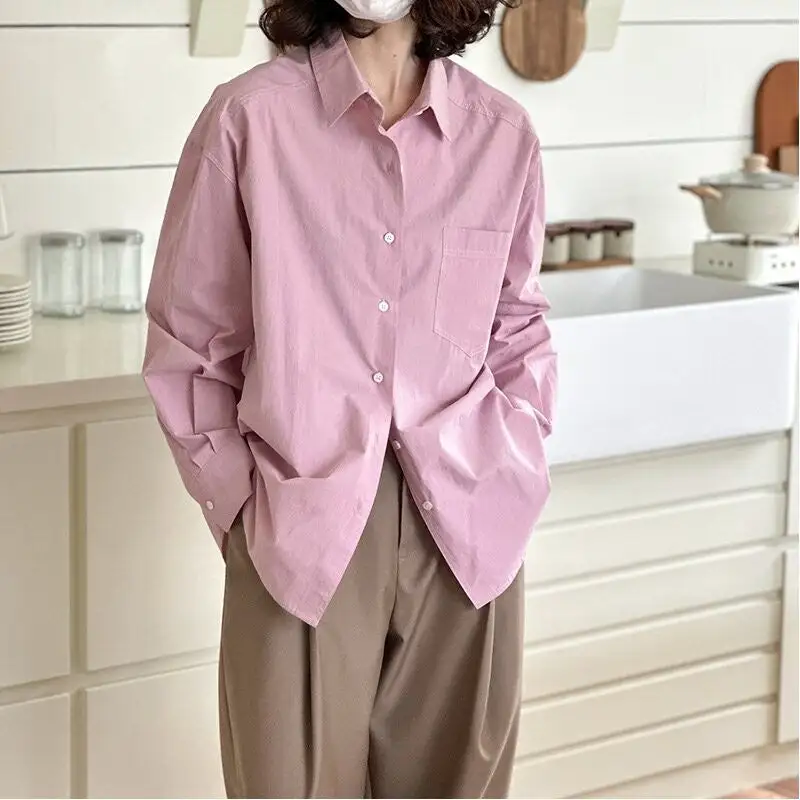 Loose Button Down Collar Long Sleeve Shirt