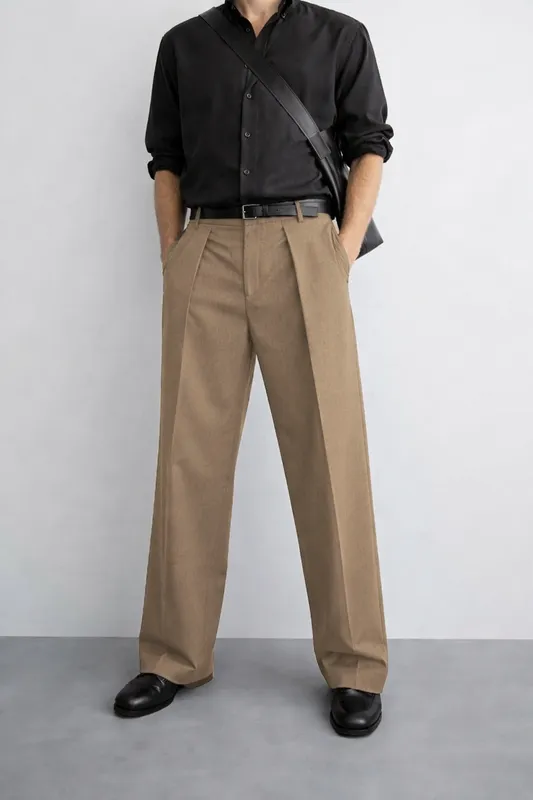 Pleated Straight-Leg Trousers