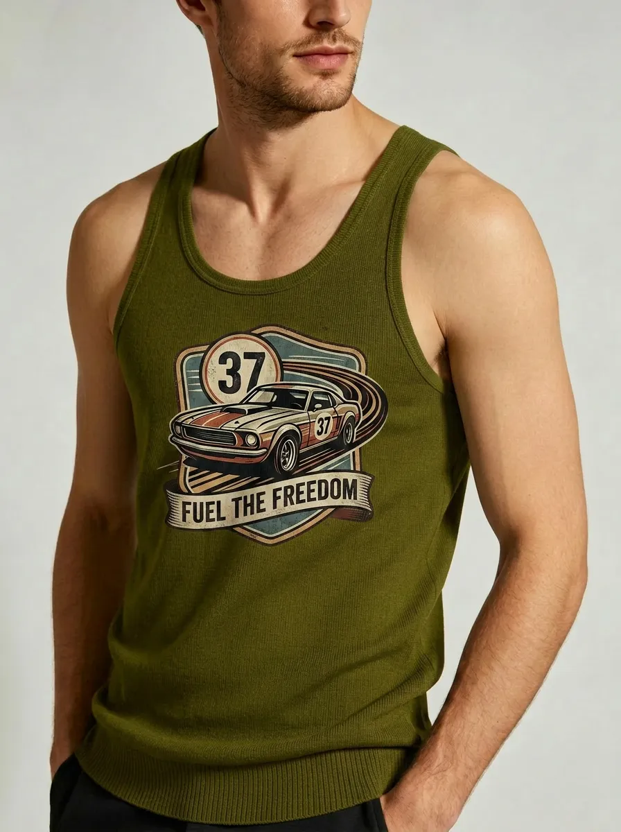 Men's Vintage Muscle Car Fuel The Freedom Printed Tank Top