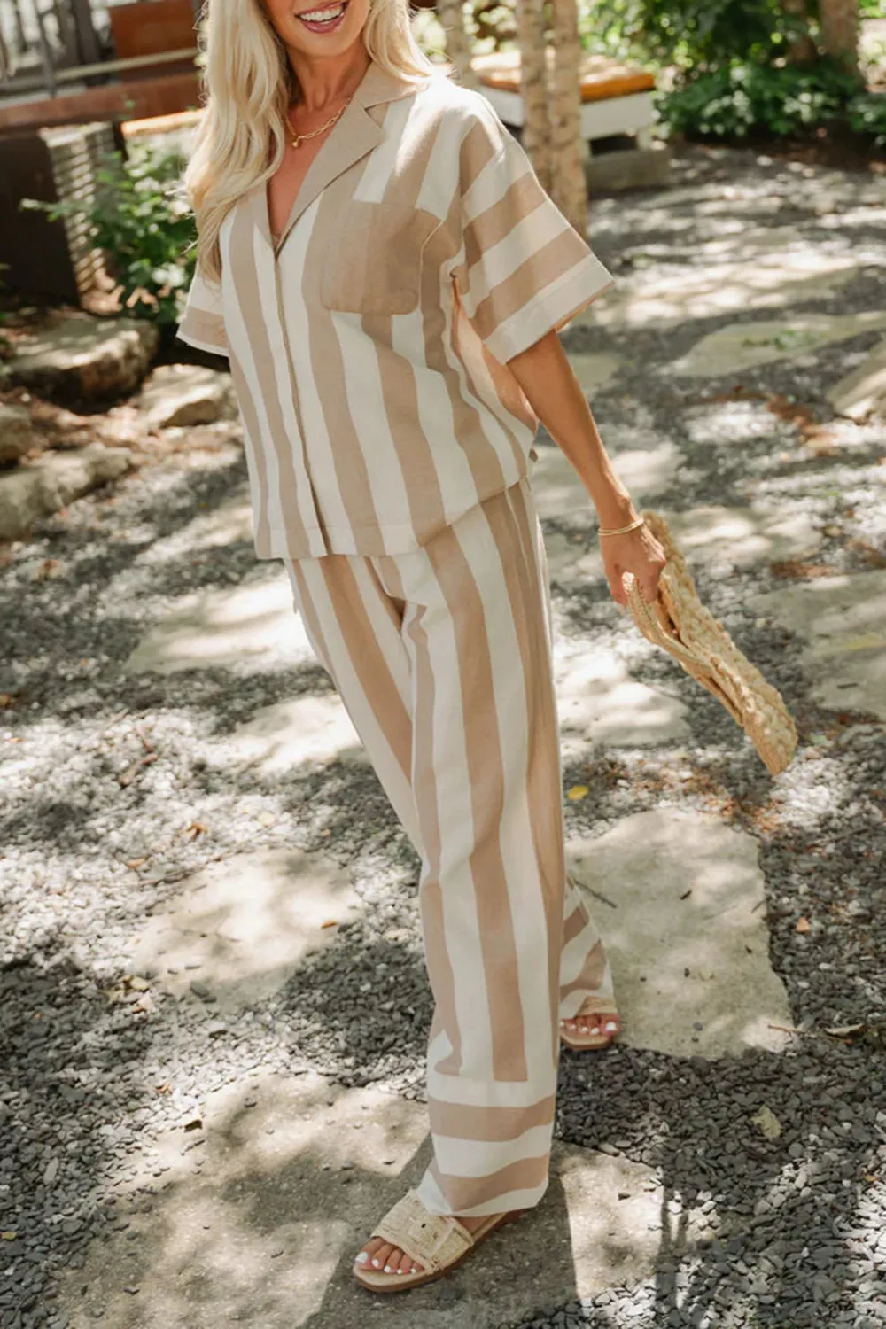 Elastic Waistband Striped Pants