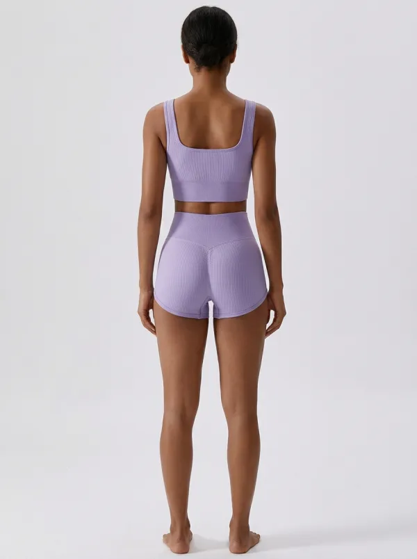 Easy-Wear Ribbed Texture Seamless Design Fit Women's Tank Top And Sports Shorts Set