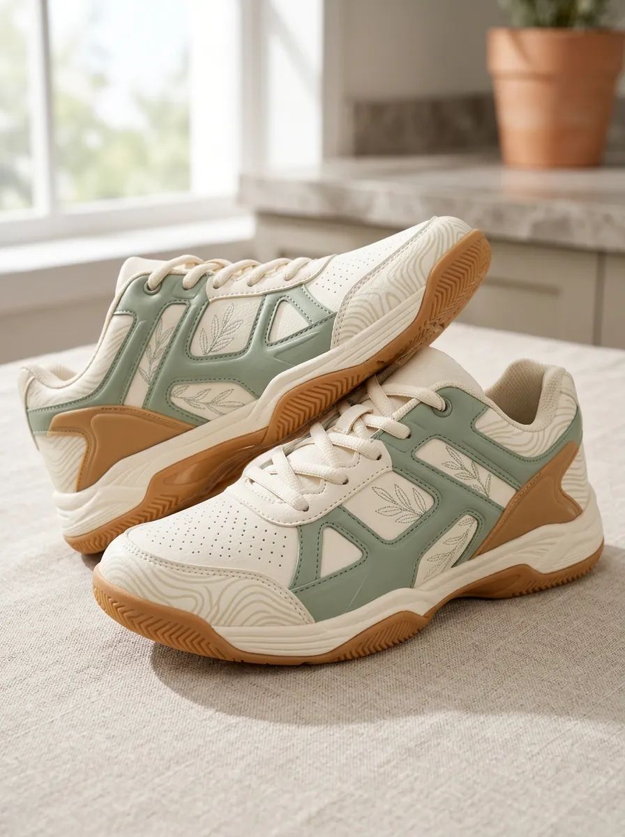 Women's Botanical Sage Green Leaf Printed Sneakers