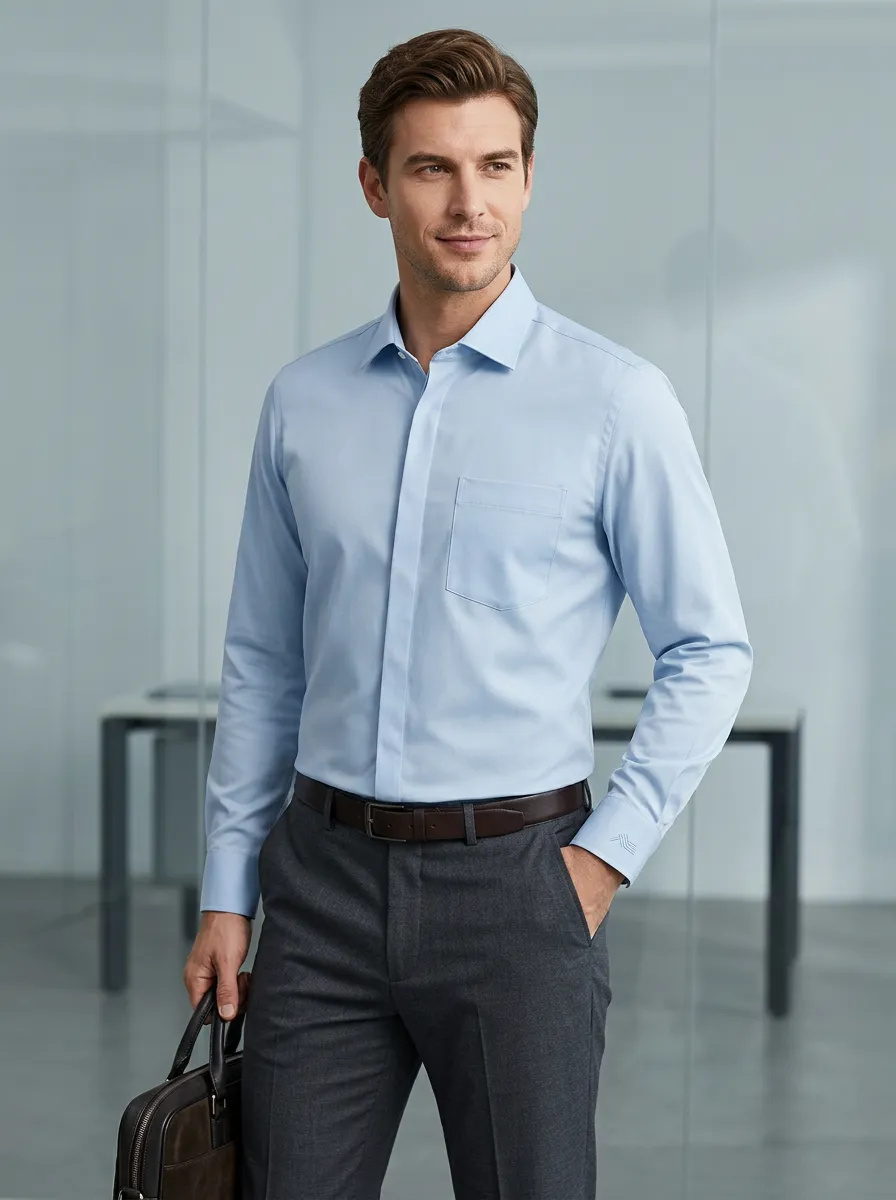 Men's Business Casual Non-Iron Cotton Long Sleeve Shirt