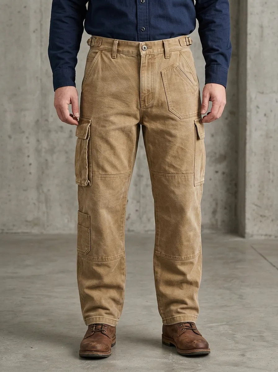 Men's Outdoor Workwear Khaki Multi-Pocket Cargo Pants