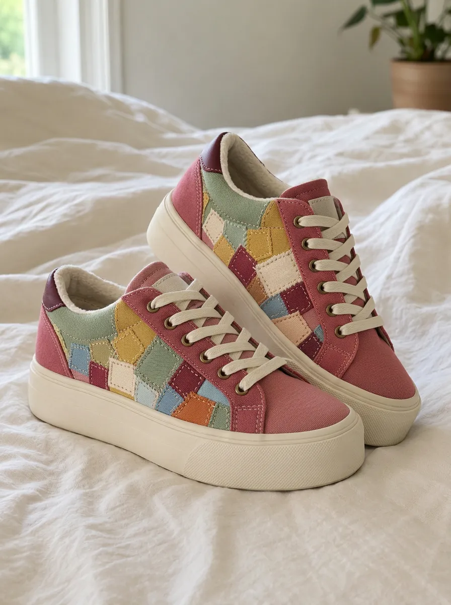Women's Refined Colorful Patchwork Pattern Patterned Canvas Shoes