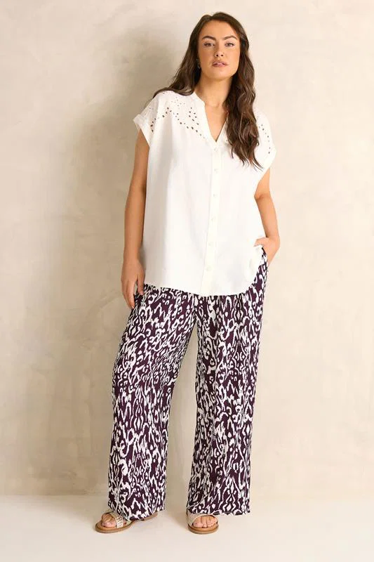 Berry Red Ikat Print Shirred Waist Trousers detail 1