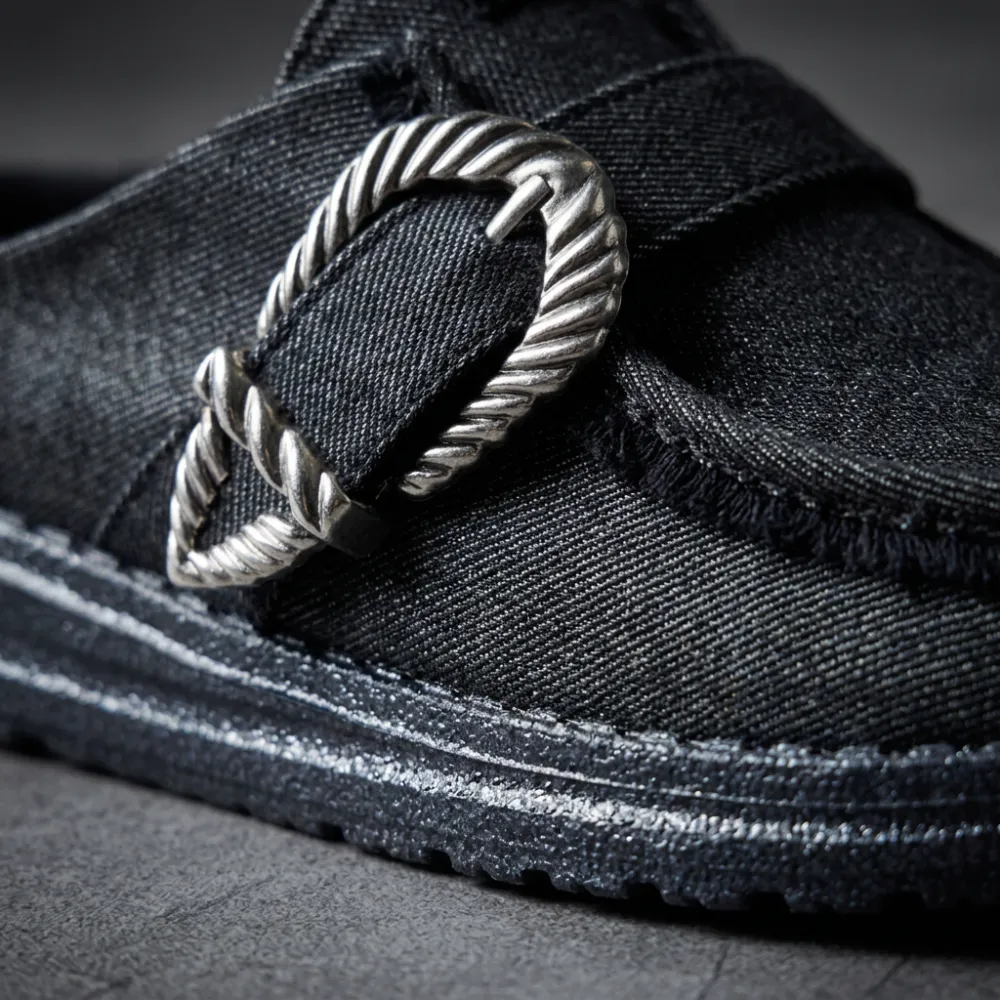 Casual Slip Buckle Denim Mule Shoes