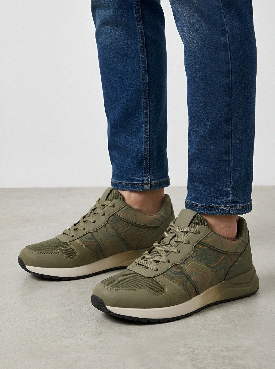 Men's Abstract Topographic Printed Sneakers