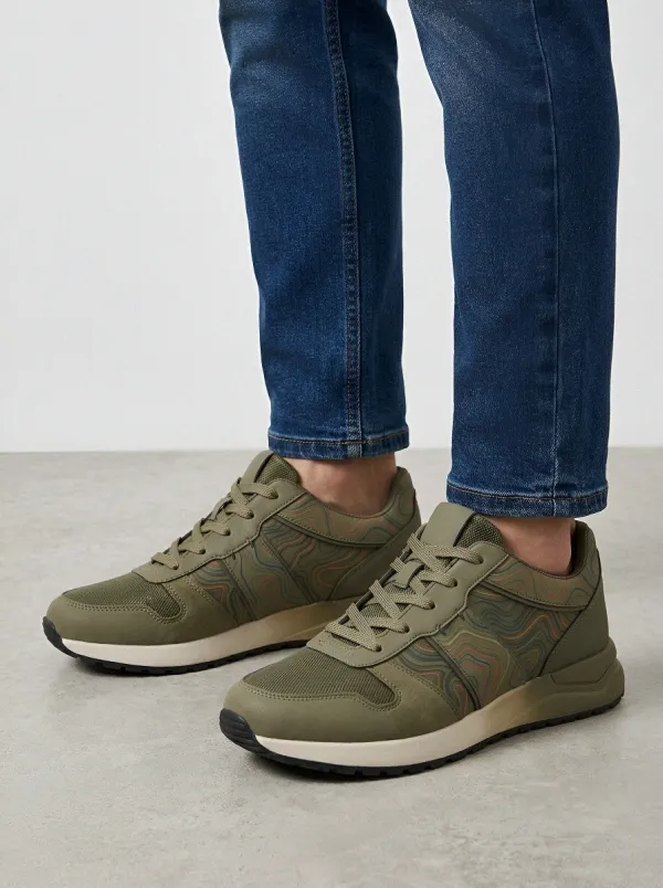 Men's Abstract Topographic Printed Sneakers