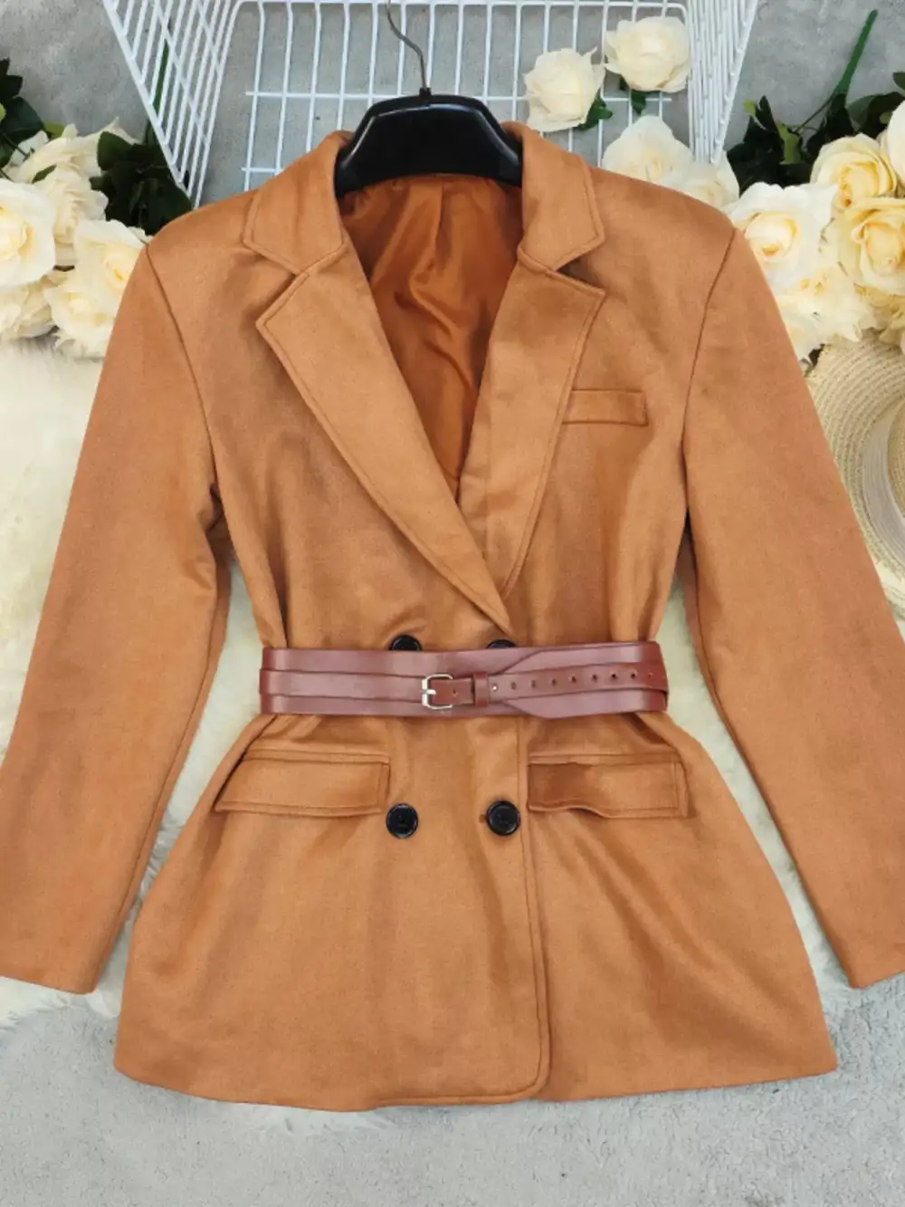 Tailored Double-Breasted Lapel-Collar Blazer