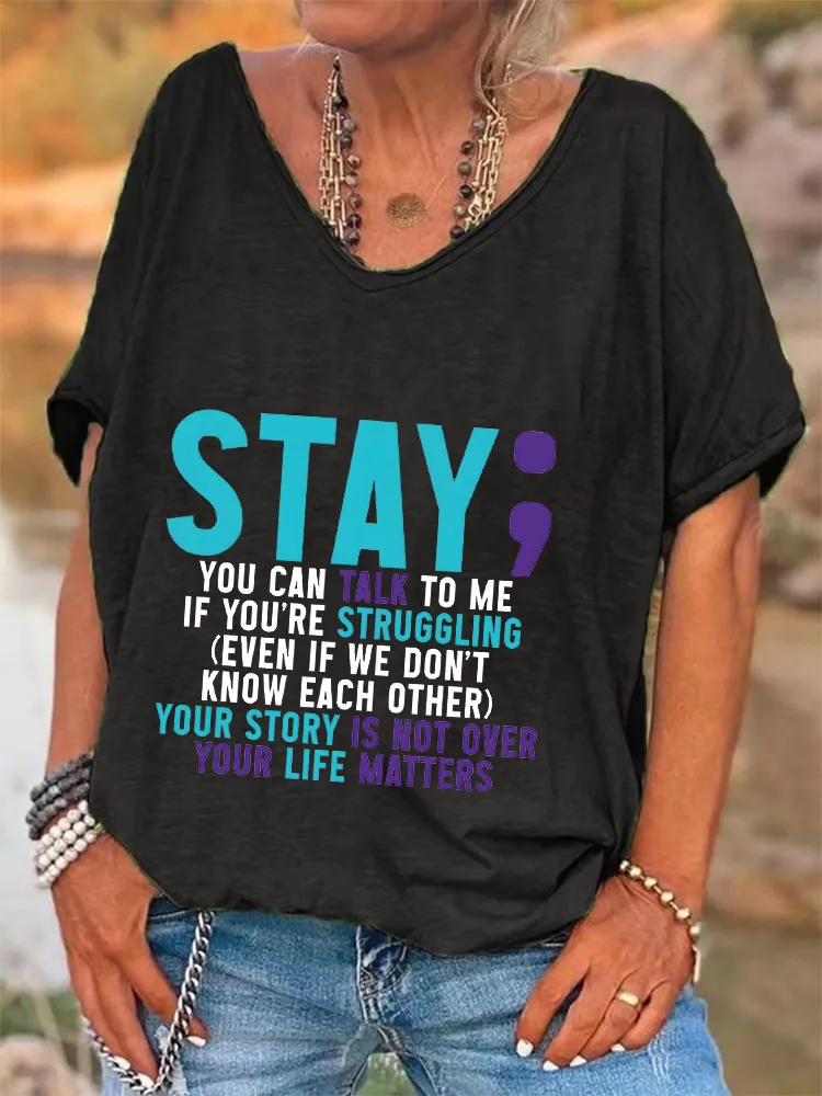 Encouraging Slogan V-Neck Short-Sleeved T-Shirts