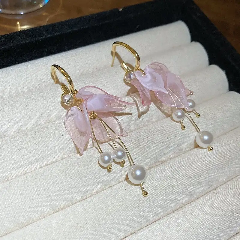 Vintage Floral Pearl Fringe Drop Earrings