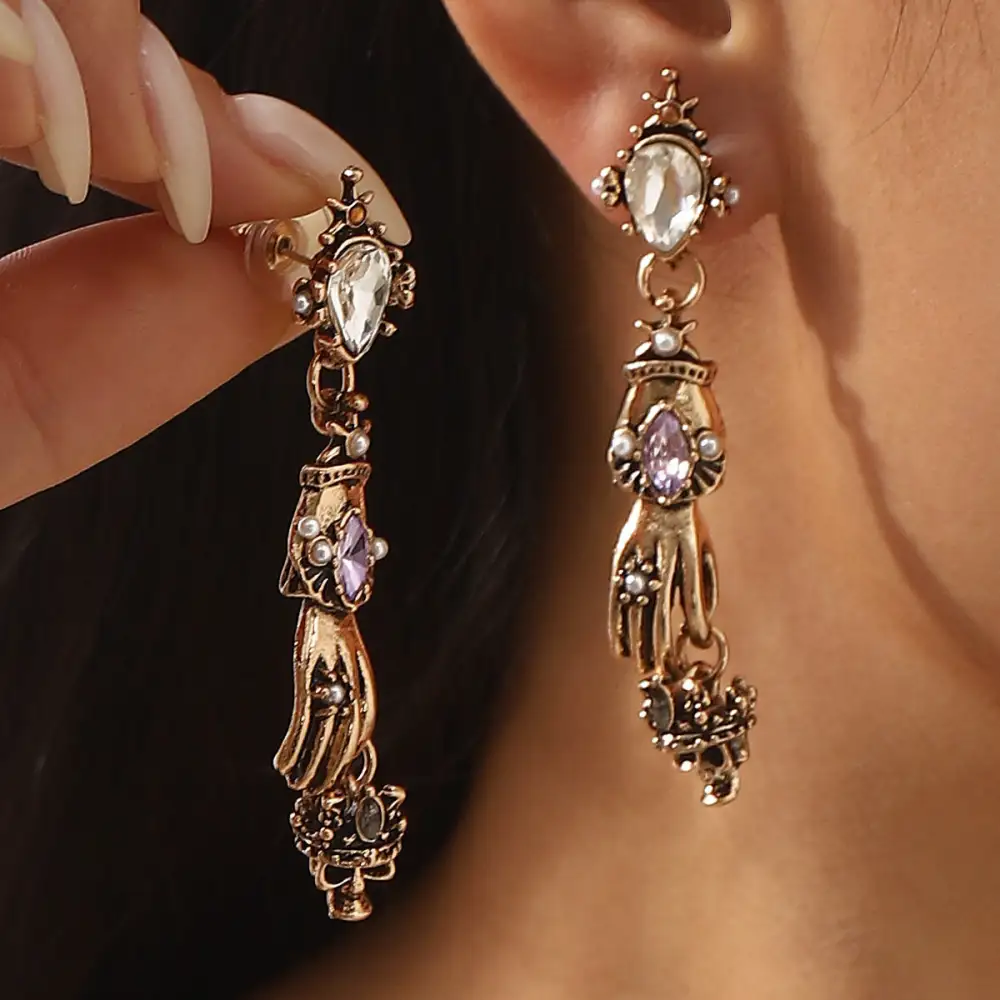 Vintage Geometric Heart Pearl Drop Earrings