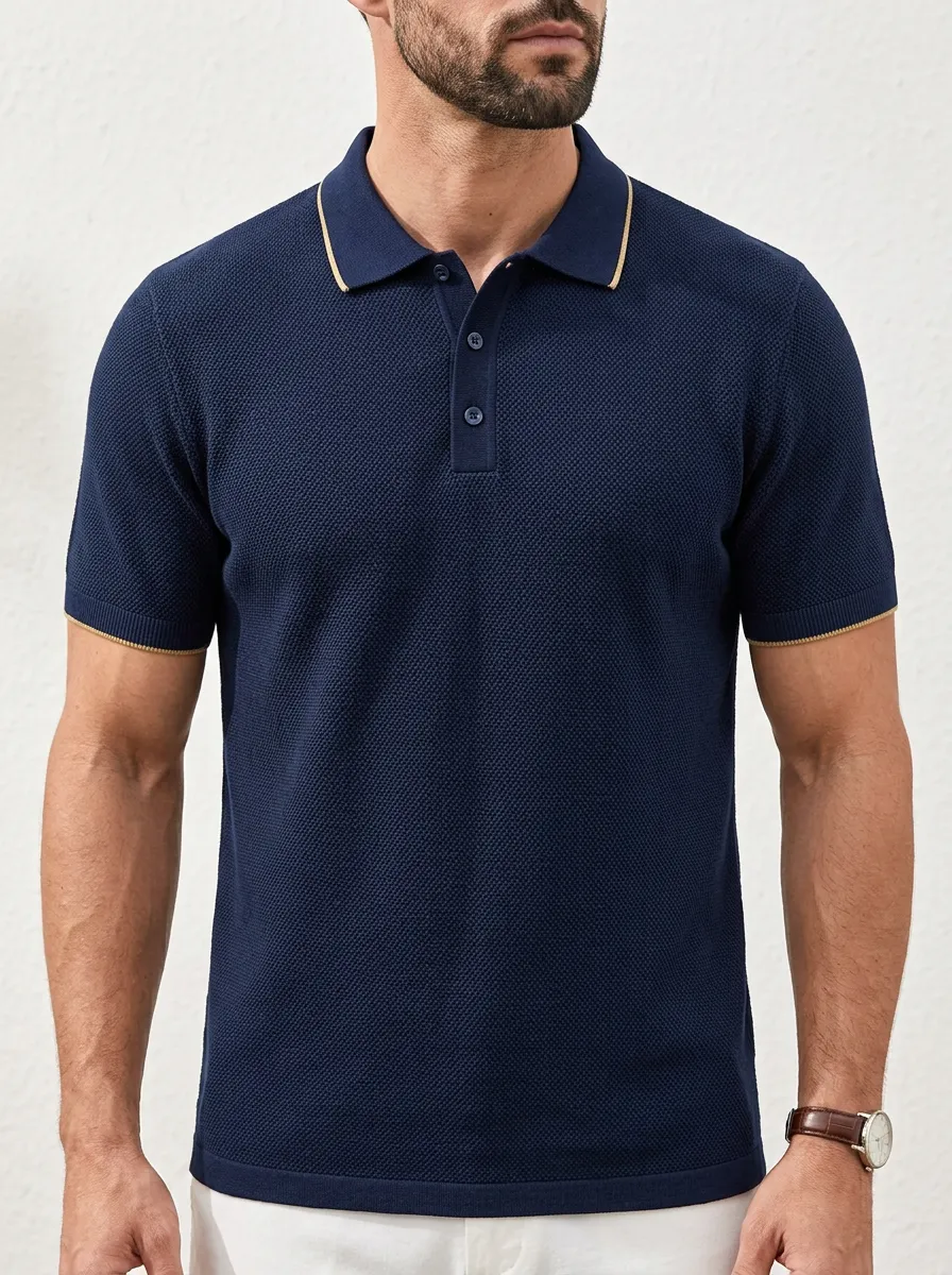 Men's Classic Everyday Textured Knit Polo Shirt