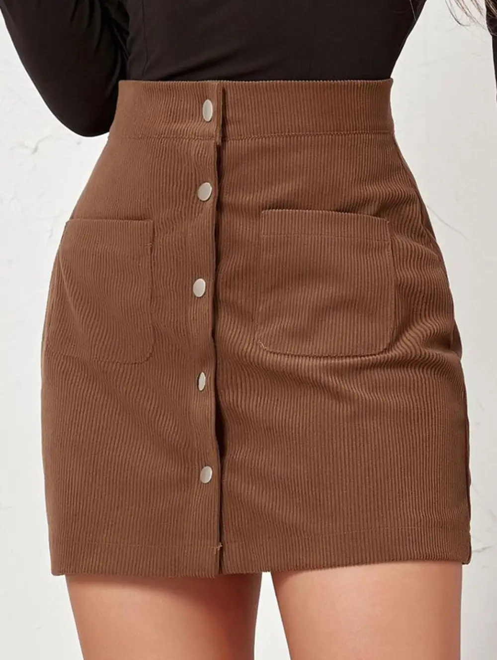 Bodycon Button Front Midi Skirt