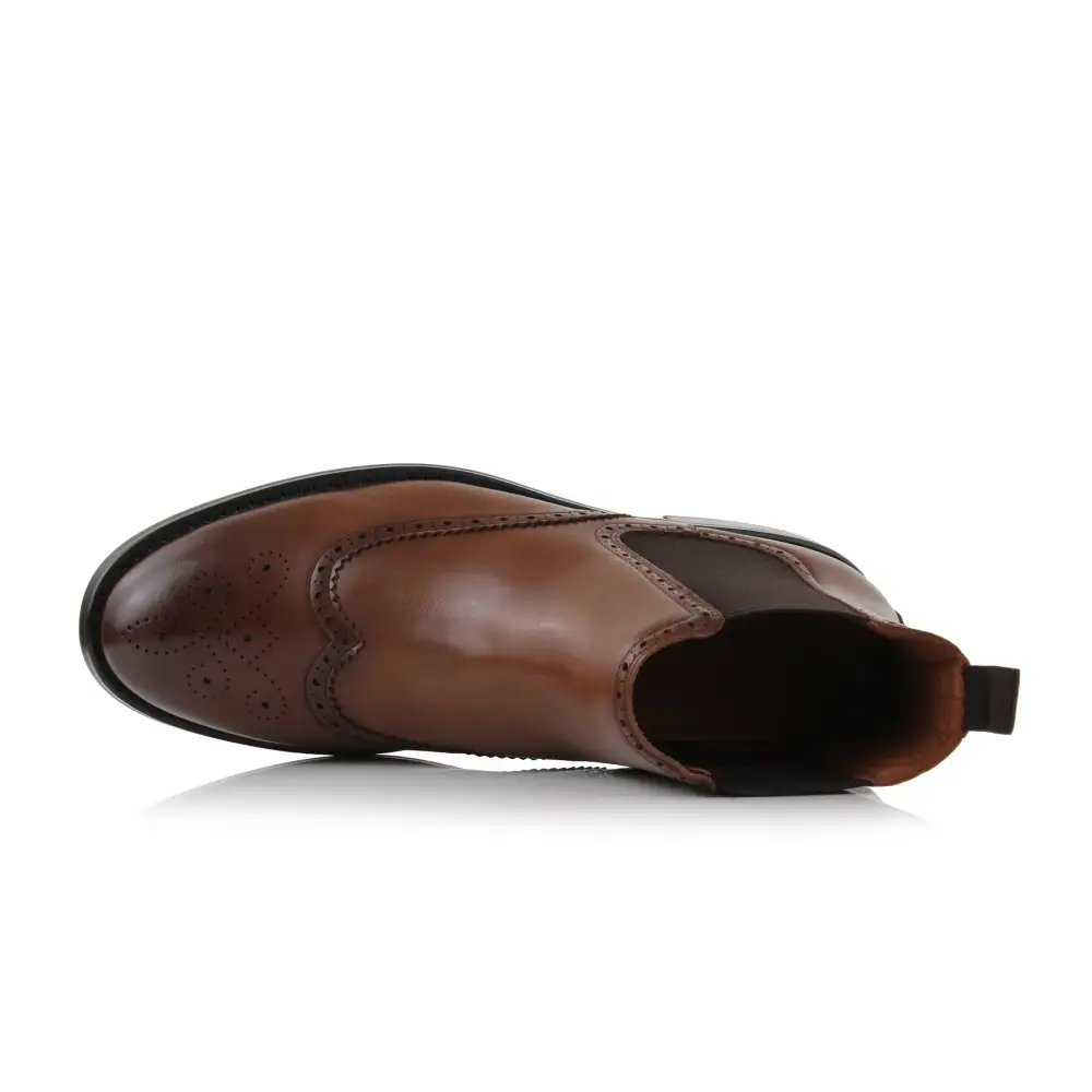 Faux-Leather Wingtip Brogue Chelsea Boots