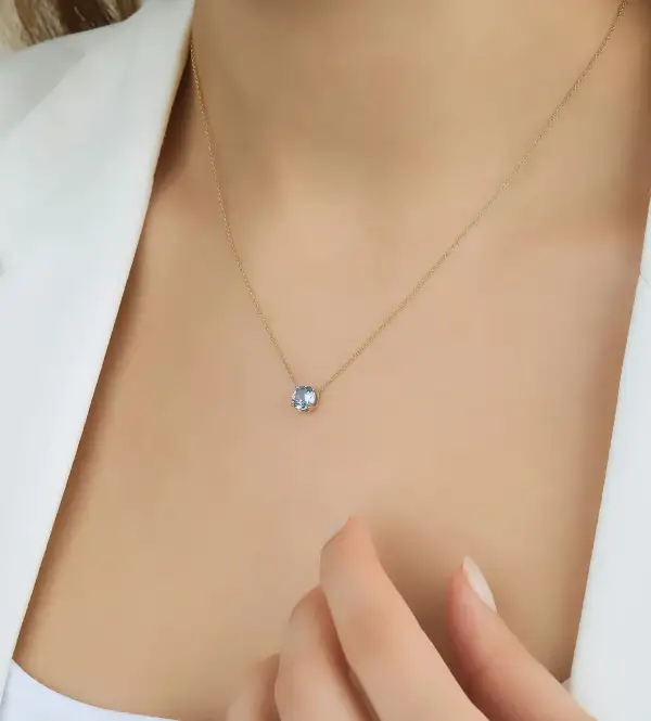 Prong Set Aquamarine Solitaire Necklace