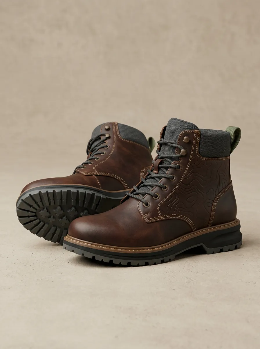 Men's Workwear Hiking Topographic Map Work Boots