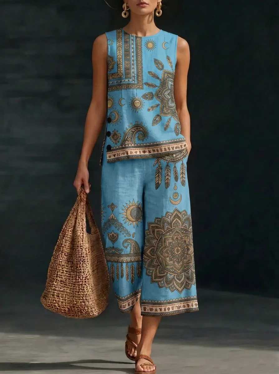 Women's Bohemian Sun Mandala Paisley Printed Sleeveless Set