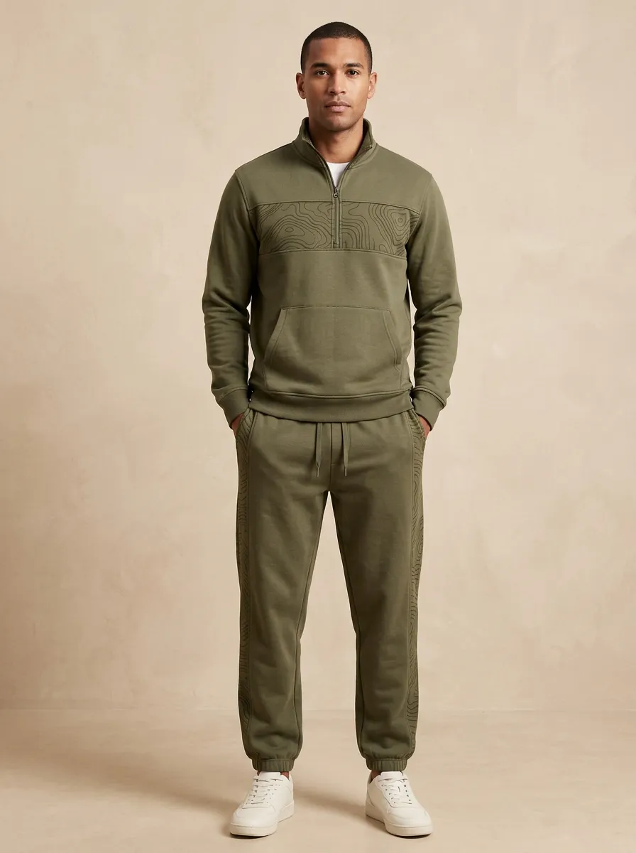 Men's Contemporary Outdoor Hiking Topographic Map Print Jogger Set