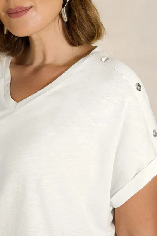 Ivory White Button Shoulder T-Shirt detail 3