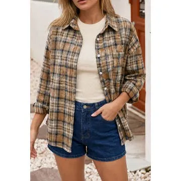Oversized Button Front Plaid Flannel Shirt