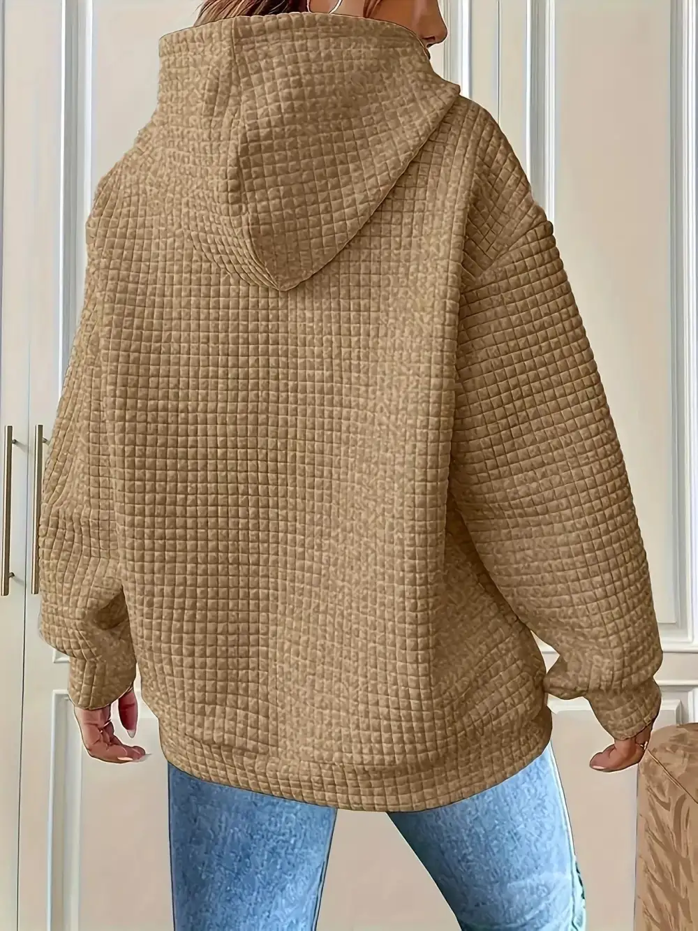 Drawstring Pocketed Textured Knit Hoodie