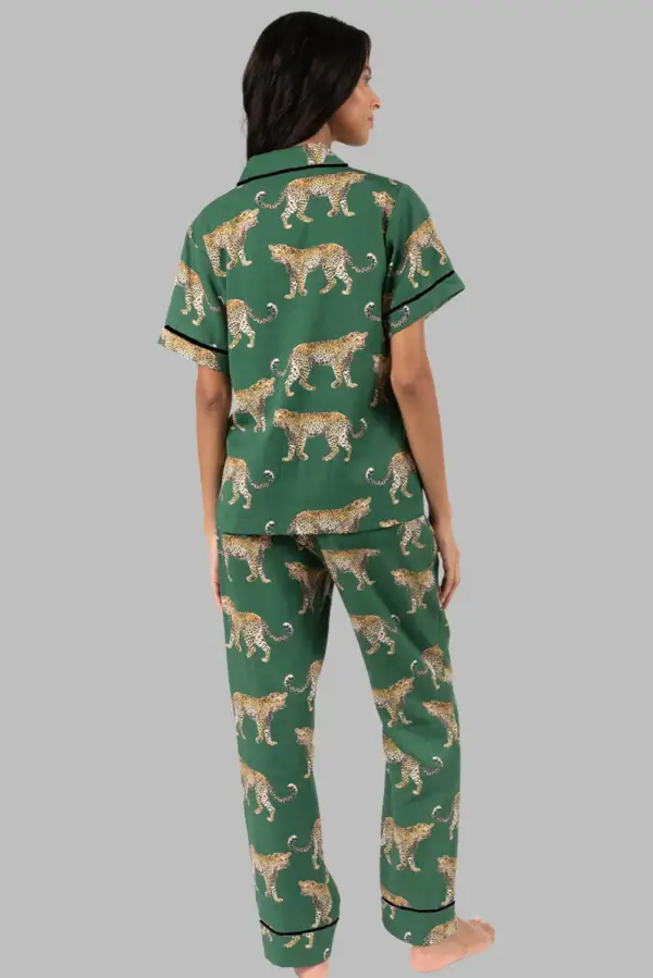 Cheetah Print Shirt And Pants Pajama Set
