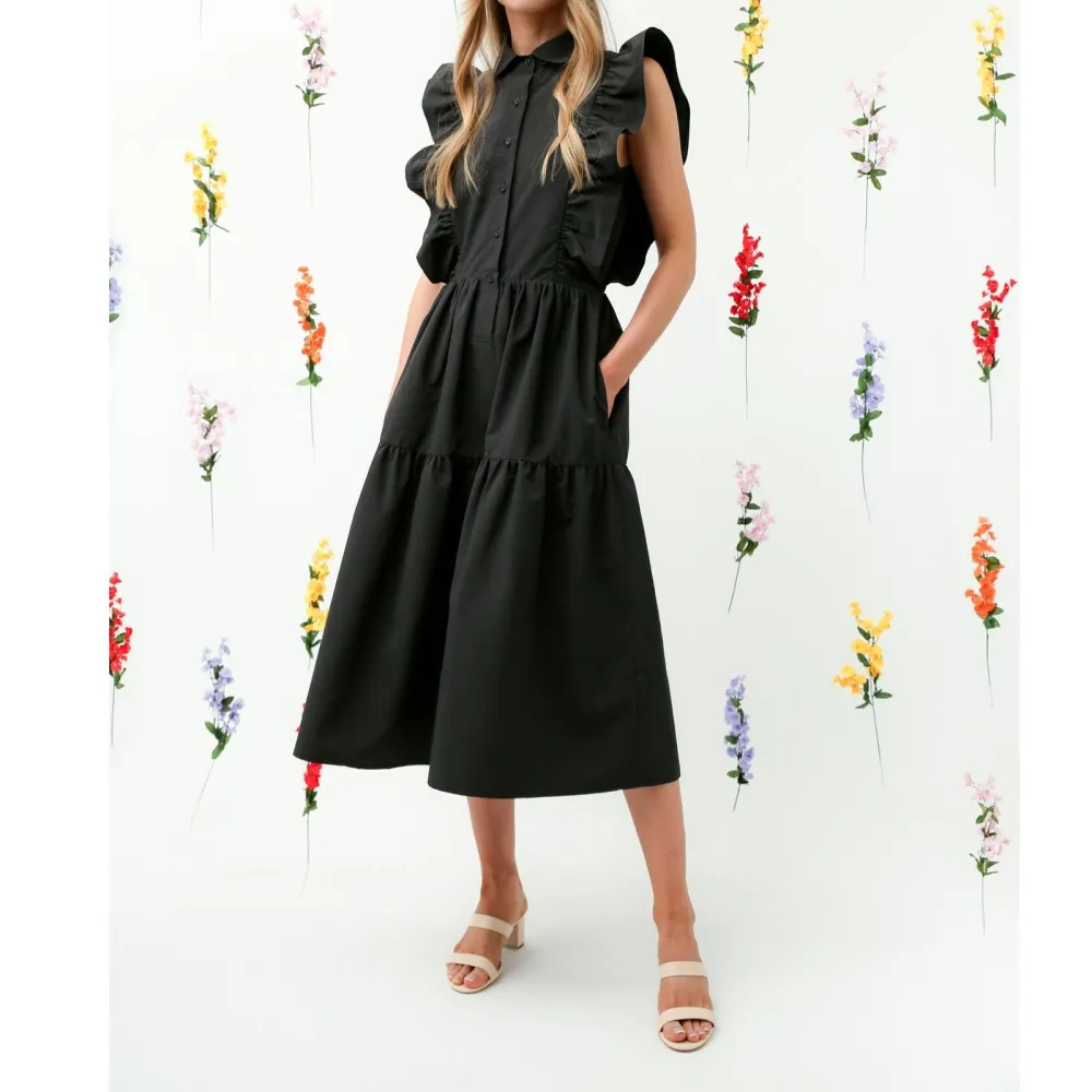 Ruffle Sleeve Tiered Midi Dress