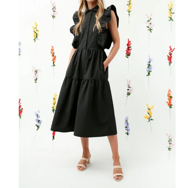 Ruffle Sleeve Tiered Midi Dress
