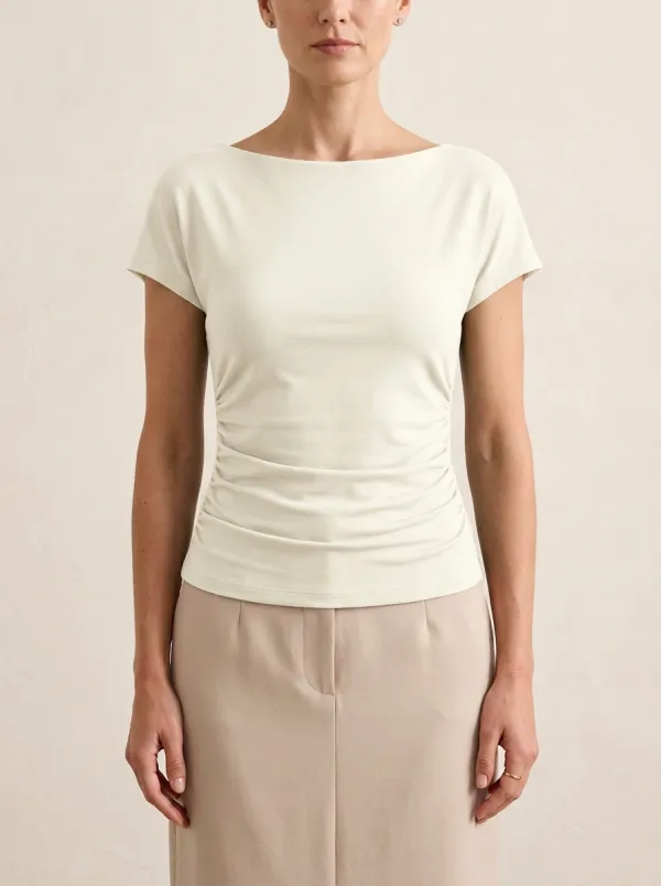 Contoured Boat-Neck Side-Ruched Ruched Fitted Top
