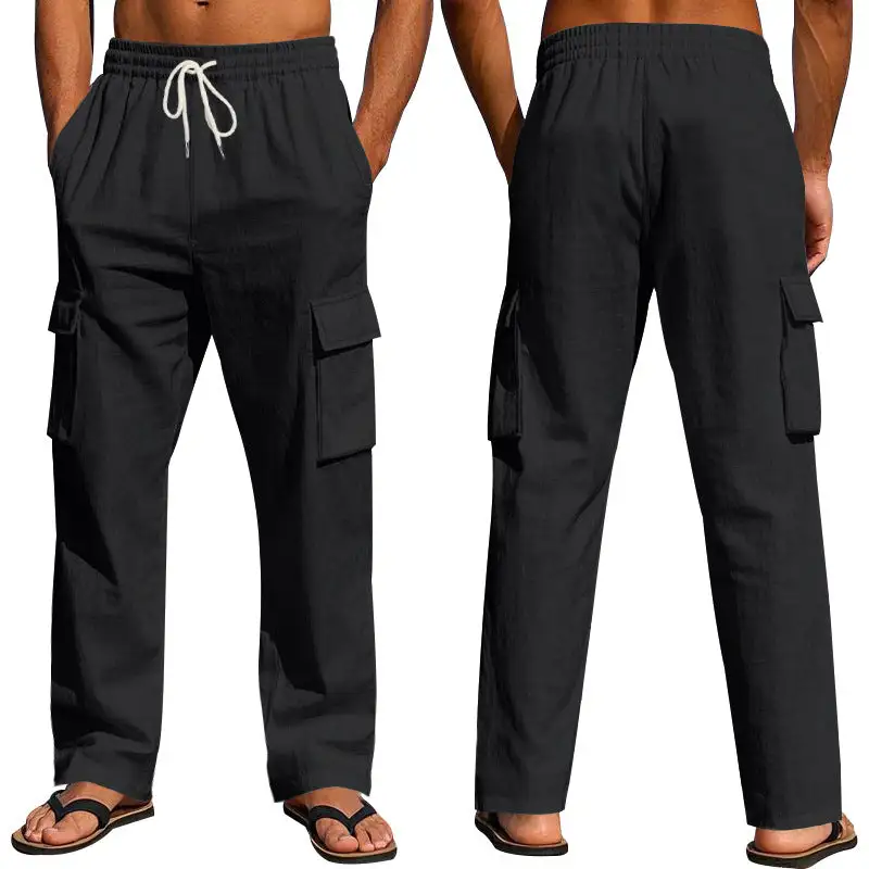 Men's Light Cargo Pants Pockets Straight Leg