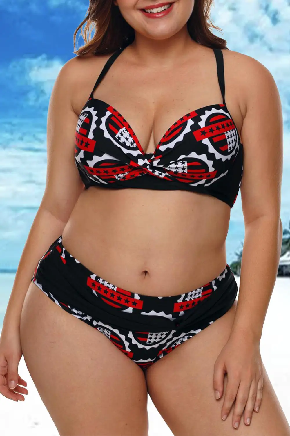 Swimwear Plus Size Halter Criss Cross Back Padded Two Piece Swimsuits