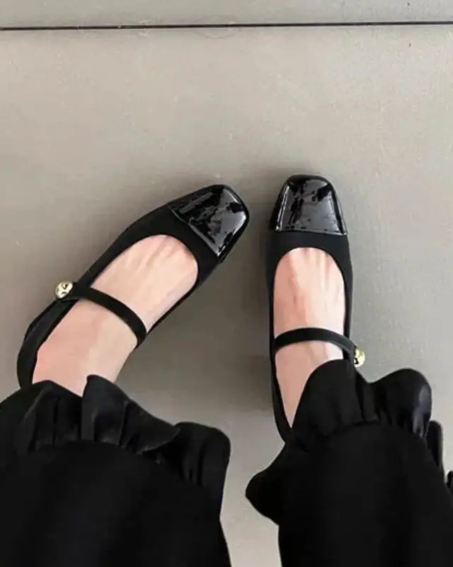 Buckle-Detail Loafer Square-Toe Pumps