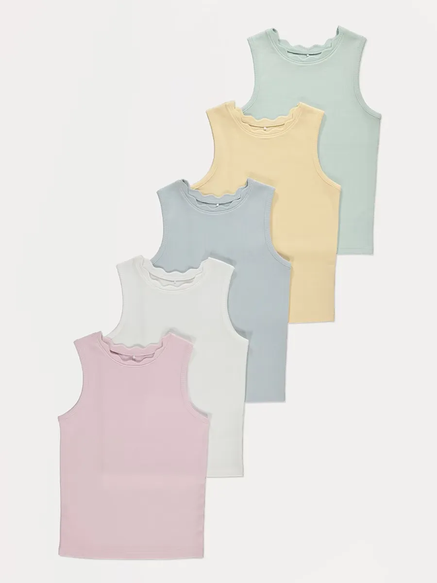 Pastel Ribbed Scalloped Edge Vest 5 Pack