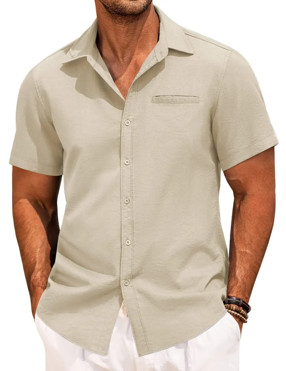 Linen Blend Button Front Shirt